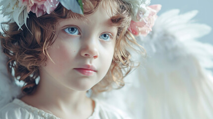 Wall Mural - An angel with a pop of color in their hair and a playful smile encouraging a child to express themselves and embrace their unique qualities.