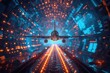 Plane with futuristic technology background. Generative AI