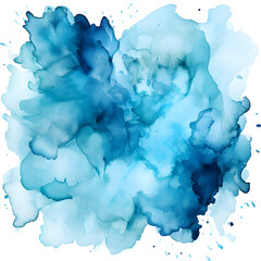 Blue sea water watercolor ink hand stroke isolated paper grain texture vector stain on white background for design, decoration