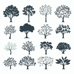 Wall Mural - Tree silhouette set vector illustration collection, pack of plant graphic elements nature design.