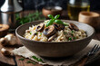Creamy risotto with mushrooms and Parmesan cheese.