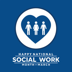 Wall Mural - National Social Work Month. People and heart. Card, banners, posters, social media and more. 