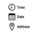 © kolonko - Date time address line icon invitation vector event. Place calendar clock pin address event invitation symbol design info.