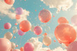balloons in the sky, sky in balls, joy, holiday, festive mood, balls in the clouds, air cloud, balls flying, colorful balls in the sky, unusual balls, beautiful balls, magical mood, nature in balls