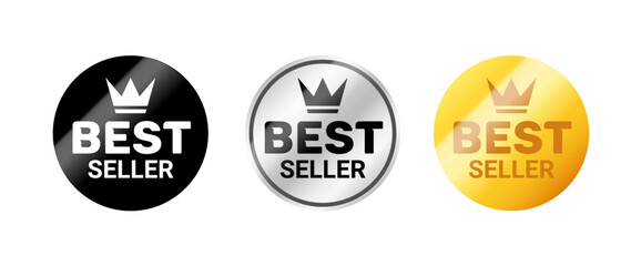 Wall Mural - Best seller golden badge sticker sign. Vector best seller reward emblem certified winner stamp icon.