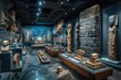 The serene ambiance of a museum exhibit bathes stone relics and statues in a tranquil blue, showcasing the legacy of civilizations past with a reverence bestowed by archaeological expertise.