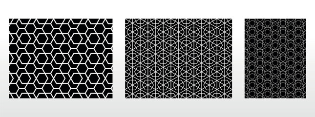 Geometric set of seamless black and white patterns. Simple vector graphics