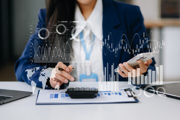 Wall Mural - financial report data of business operations balance sheet and income statement as fintech concept. 
