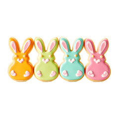 Poster - Decorated easter bunny cookies with white icing and colorful details isolated on a transparent background