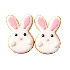 Sticker - Decorated easter bunny cookies with white icing and colorful details isolated on a transparent background