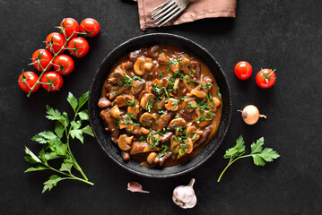 Wall Mural - Tasty beef stroganoff with mushrooms