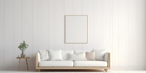 Wall Mural - Minimalistic indoor architecture living room space mock up background. Room for relaxing with simple scandinavian