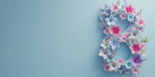 A Womens Day Banner For March 8 Featuring A 3D Figure Adorned With Flowers Against A Blue Background
