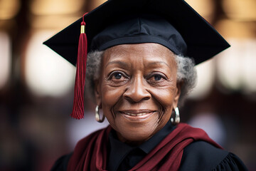 AI generated photo picture of happy beautiful mature woman graduating from university in mortarboard cap