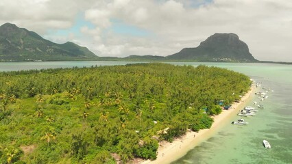 Sticker - Ile Aux Benitiers, Mauritius Island. Amazing aerial view with Mauritius Island on the background