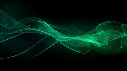 Wall Mural - Abstract green fibre optic light strands against a black background