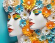 Twarze kobiet otoczone kolorowymi kwiatami