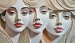 Płaskorzeźba z trzema kobiecymi twarzami. Ilustracja na Dzień Kobiet