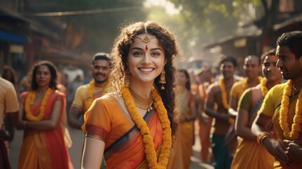 Smiling Woman in Yellow Sari