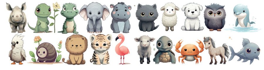 Aufkleber - Adorable Collection of Cartoon Animals A Joyful Assortment of Unique Characters from the Animal