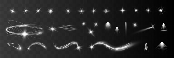 Wall Mural - light white wave and spotlight shine effect,glow line sparkle shine. silver white wavy effects.