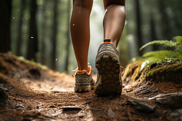 Generative AI cropped photo of person going on a trail walking through forest or park