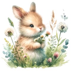 Aufkleber - Whimsical bunny illustration created with Generative AI technology