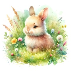Aufkleber - Whimsical bunny illustration created with Generative AI technology