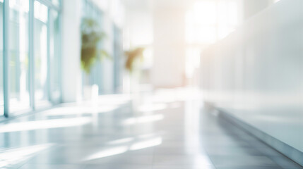 Blurred empty open space office. Abstract light bokeh at office interior background for design.