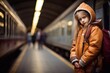 a sad little girl was late for the train. A frightened, crying girl was lost in a public place. Upset panicked search for parents in hysterics
