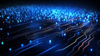 cyber tech wallpaper, abstract background, modern futuristic technology illustration, blue glowing binary circuit lines on black
