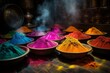 A vibrant picture depicting powdered Holi colors. Generative AI