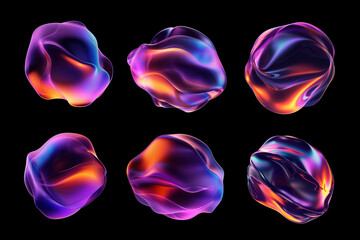 Bold colorful liquid shapes isolated. Abstract melted round forms, trendy graphic design assets for background