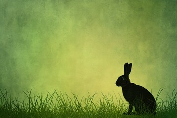 Silhouette of a wood rabbit sitting in the grassland