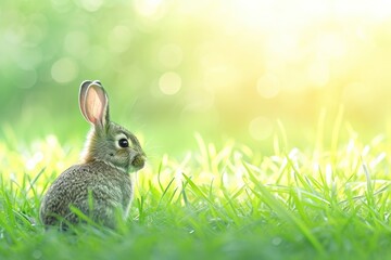 Poster - Audubons Cottontail sitting among grass on sunny day
