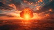 © Kostya - a huge mushroom cloud from the explosion, in an apocalyptic setting against the backdrop of the city concept: nuclear explosion, nuclear war, destruction of humanity
