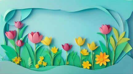 Wall Mural - flowers in the grass, paper frame