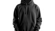A black hoodie on a white background. Perfect for fashion or streetwear designs