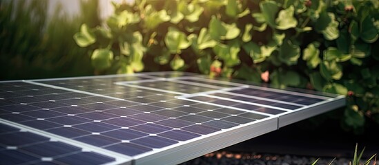 Canvas Print - Small size solar cell panels in the garden Space for text. Creative Banner. Copyspace image