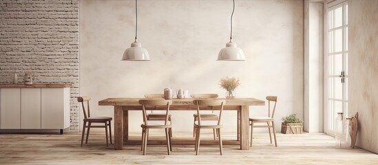 Wall Mural - White and beige dining room in rustic home. Creative Banner. Copyspace image