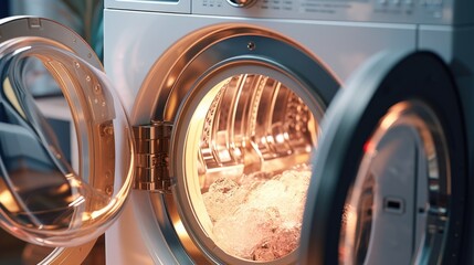 Wall Mural - A close up view of a washing machine with the door open. This image can be used to showcase household appliances or demonstrate the process of doing laundry
