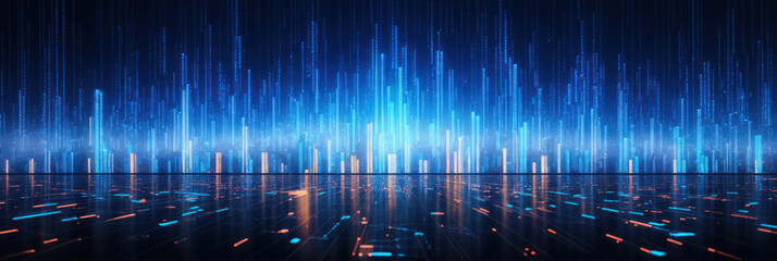 Abstract digital binary data with glowing lines and lights. Exploring futuristic technology and cyber connectivity through illuminated code and network structures