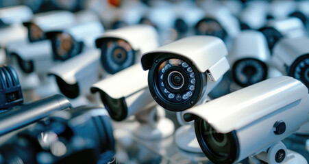 Wall Mural - a pile of surveillance cameras stacked on top of each other. versatile and useful for illustrating c