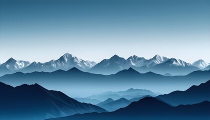  A long distance image of a mountain range in blue tones with copy space