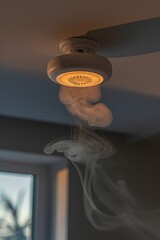 Wall Mural - A ceiling fan with smoke coming out of it. Can be used to depict danger or malfunctioning equipment