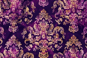 A purple and gold wallpaper with intricate and elaborate designs. Perfect for adding a touch of elegance to any room