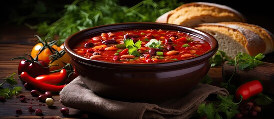 Aufkleber - Soup with vegetables and red lentils Vegan soup with beans and tomatoes. Creative Banner. Copyspace image