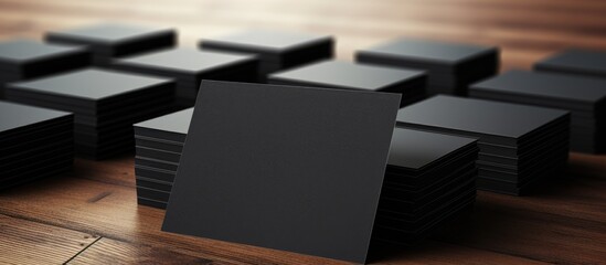 Leinwandbilder - Stack of black business cards Blank business cards for company style. Creative Banner. Copyspace image