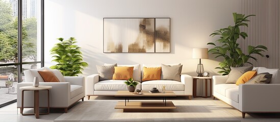 Poster - Modern interior design living room in small apartment. Creative Banner. Copyspace image