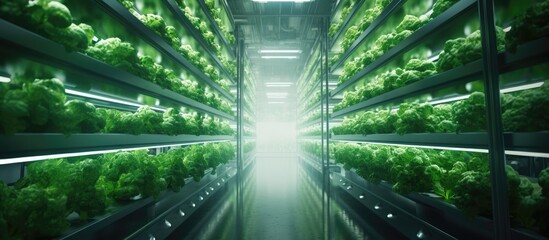 Aufkleber - Vegetables are growing in indoor farm vertical farm Vertical farming is sustainable agriculture for future food and used for plant vaccine. Creative Banner. Copyspace image